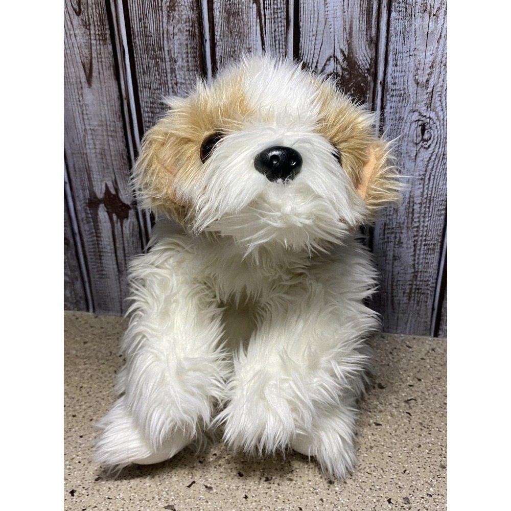 Ty Classic PERKINS Puppy Dog Plush 13in Tan White Soft Fluffy 2000 Stuffed